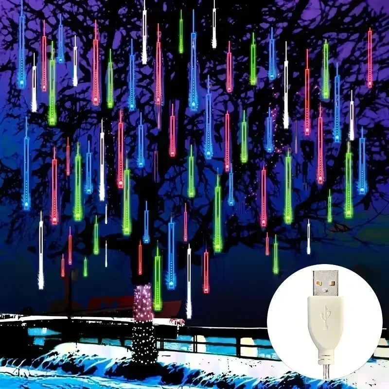 Enchanted Rainfall Icicle Lights – 30cm USB Garden & Party Illumination