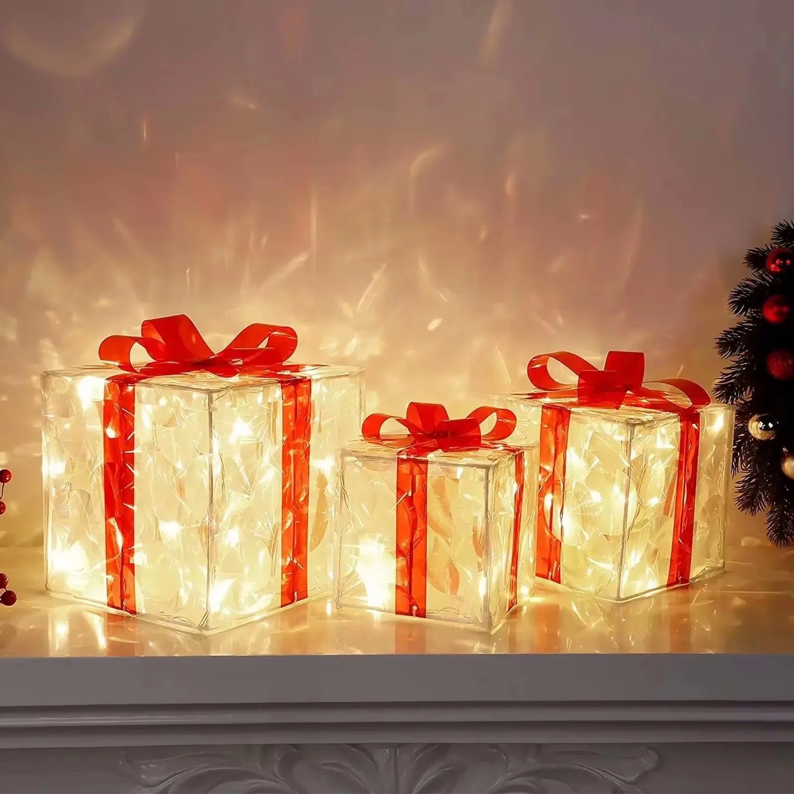 Glowing Christmas Gift Box with Bow – Outdoor Light Decoration for Home & Garden