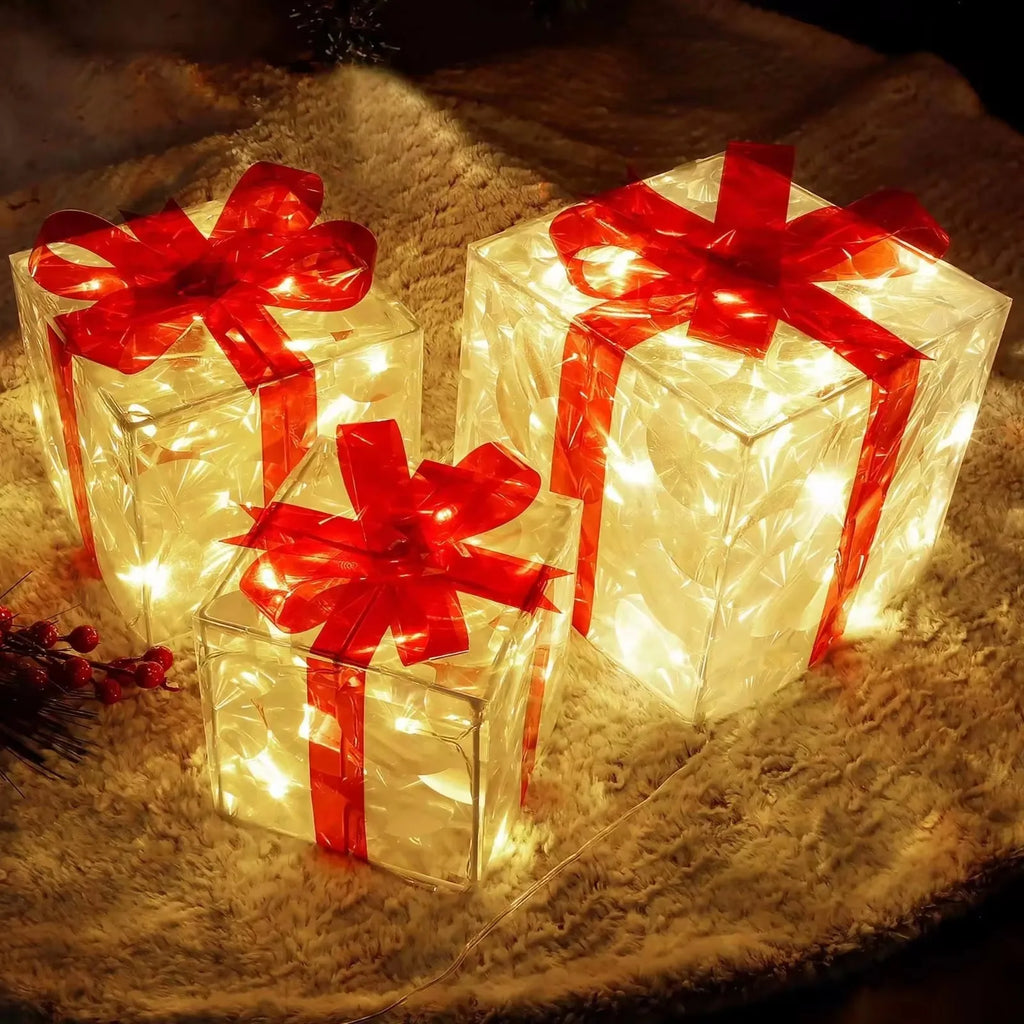 Glowing Christmas Gift Box with Bow – Outdoor Light Decoration for Home & Garden
