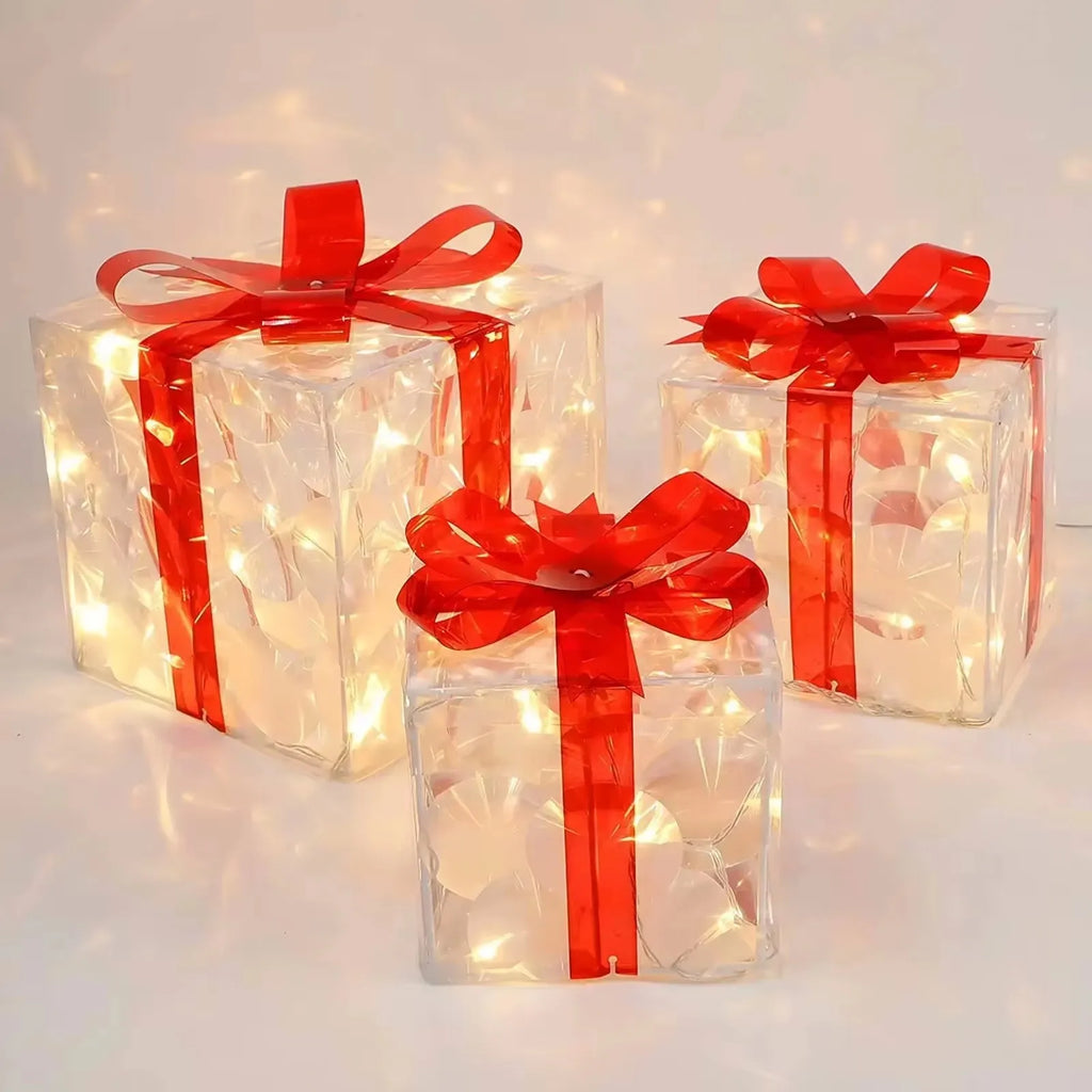 Glowing Christmas Gift Box with Bow – Outdoor Light Decoration for Home & Garden
