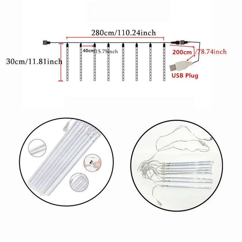 Enchanted Rainfall Icicle Lights – 30cm USB Garden & Party Illumination
